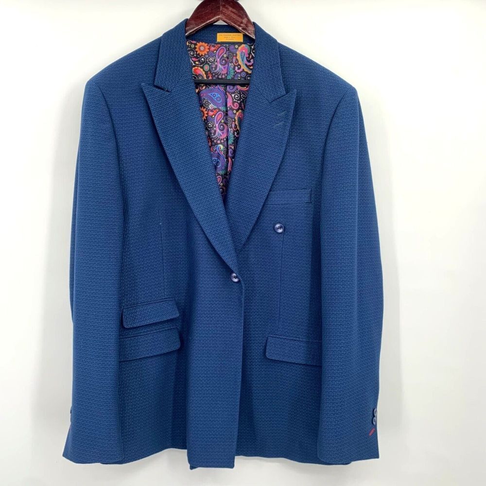Lanzino Men's Blazer Blue Texture with Colored Flower Lining Size XXL - Picture 4 of 16
